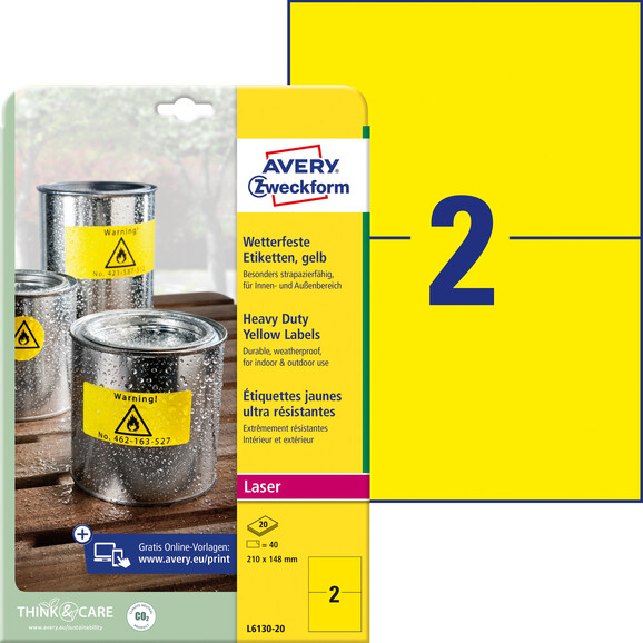 Etiketten ZWF 210x148mm gelb wetterfest, Art.-Nr. L6130-20 - Paterno B2B-Shop