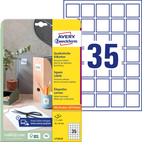 Produkt-Etikett 35x35mm blickdicht, Art.-Nr. L7120-20 - Paterno B2B-Shop