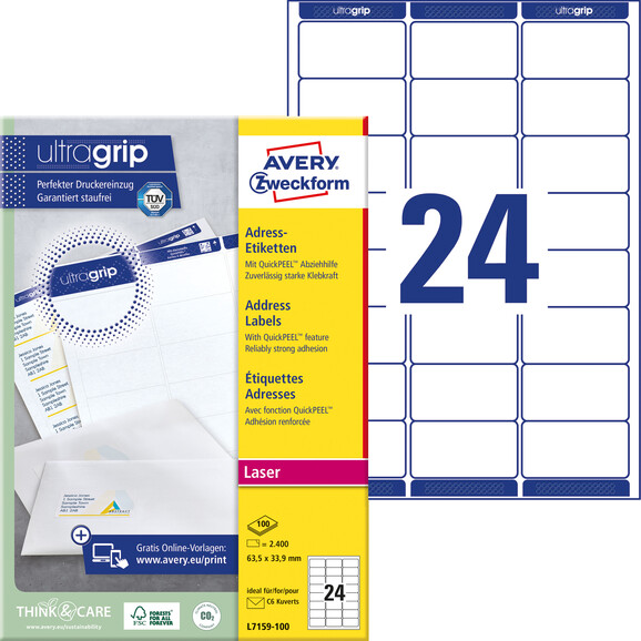 Adressetiketten ZWF 63,5 x 33,9 mm, Art.-Nr. L7159-100 - Paterno B2B-Shop