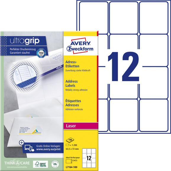 Adress-Etiketten ZWF Laser 63,5 x 7 2mm weiss, Art.-Nr. L7164-100 - Paterno B2B-Shop