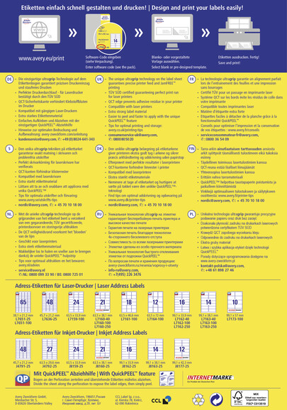 Adress-Etiketten ZWF Laser 63,5 x 7 2mm weiss, Art.-Nr. L7164-100 - Paterno B2B-Shop