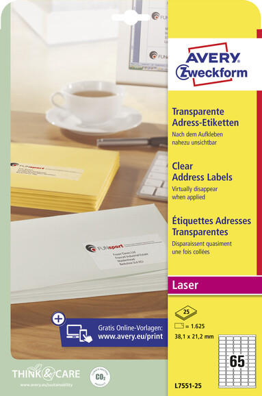Adressetiketten ZWF Laser 38 x 21,2 mm transparent, Art.-Nr. L7551-25 - Paterno B2B-Shop