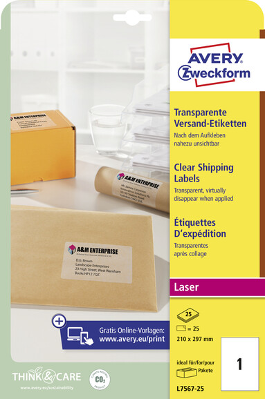 Versandetiketten ZWF 210 x 297 mm transparent, Art.-Nr. L7567-25 - Paterno B2B-Shop