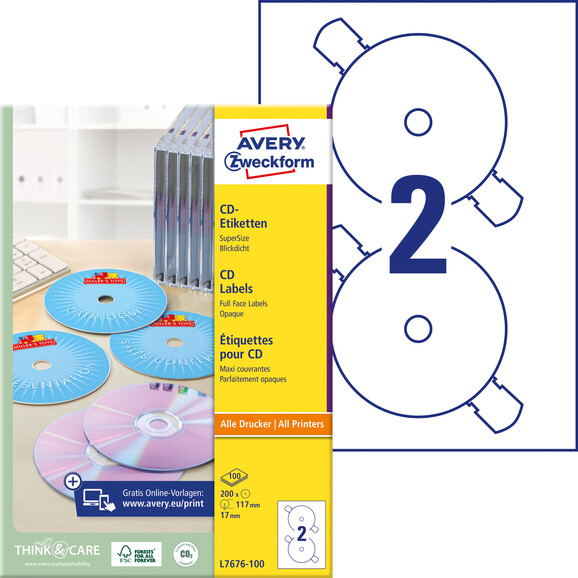 Etiketten ZWF CD-DVD rund 117 mm, Art.-Nr. L7676-100 - Paterno B2B-Shop