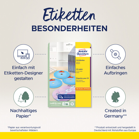 Etiketten ZWF CD-DVD rund 117 mm, Art.-Nr. L7676-100 - Paterno B2B-Shop