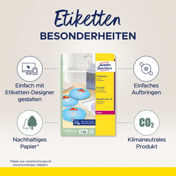 Etiketten ZWF CD-DVD rund 117 mm, Art.-Nr. L7760-25 - Paterno B2B-Shop