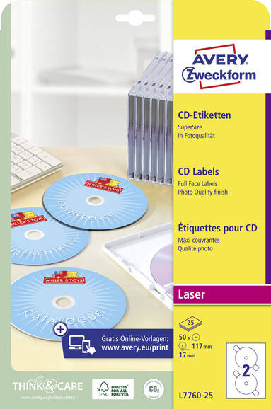 Etiketten ZWF CD-DVD rund 117 mm, Art.-Nr. L7760-25 - Paterno B2B-Shop