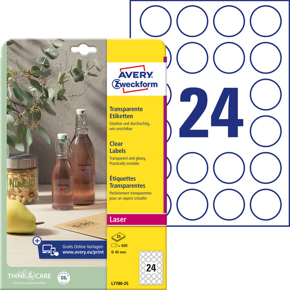 Etiketten ZWF 40 mm Crystal Clear, Art.-Nr. L7780-25ZWF - Paterno B2B-Shop