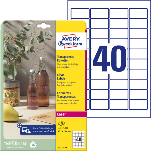 Etiketten ZWF Crystal Clear 45,7 x 25,4 mm, Art.-Nr. L7781-25 - Paterno B2B-Shop