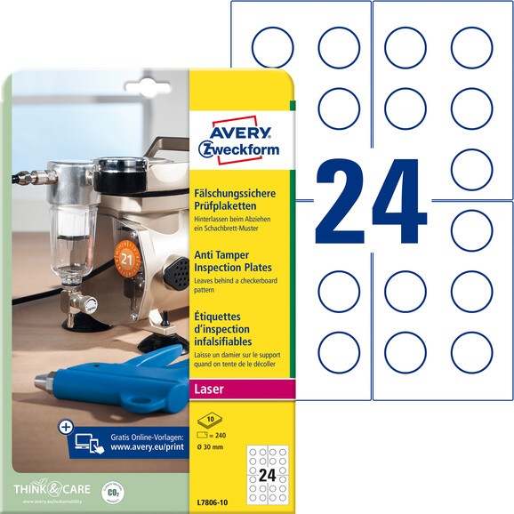 Prüfplaketten ZWF 30mm, 240Stk, Art.-Nr. L7806-10 - Paterno B2B-Shop