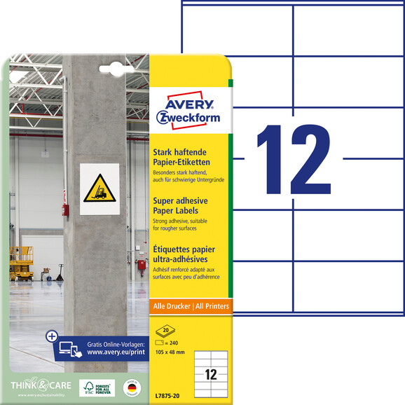 Etiketten ZWF 105x48mm, stark haftend, Art.-Nr. L7875-20 - Paterno B2B-Shop