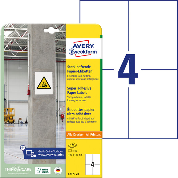 Etiketten ZWF 105x148mm, stark haftend, Art.-Nr. L7876-20 - Paterno B2B-Shop