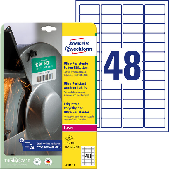 Folienetiketten ZWF Ultra-Resist 45,7x21,2mm, weiß, Art.-Nr. L7911-10 - Paterno B2B-Shop