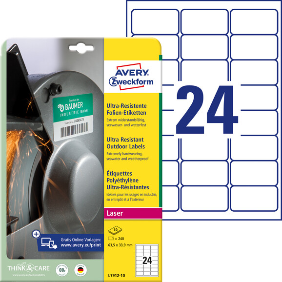 Folienetiketten ZWF Ultra-Resist 63,5x33,9mm, weiß, Art.-Nr. L7912-10 - Paterno B2B-Shop