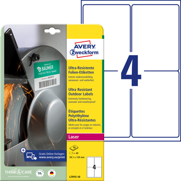 Folienetiketten ZWF Ultra-Resist 99,1x139mm, weiß, Art.-Nr. L7915-10 - Paterno B2B-Shop