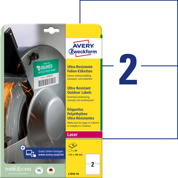 Folienetiketten ZWF Ultra-Resist 210x148mm, weiß, Art.-Nr. L7916-10 - Paterno B2B-Shop
