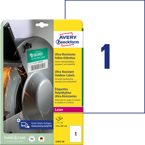 Folienetiketten ZWF Ultra-Resist 210x297mm, weiß, Art.-Nr. L7917-10 - Paterno B2B-Shop