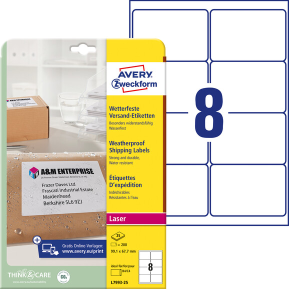 Wetterfeste Versand-Etiketten 99,1 x 67,7 mm, Art.-Nr. L7993-25 - Paterno B2B-Shop