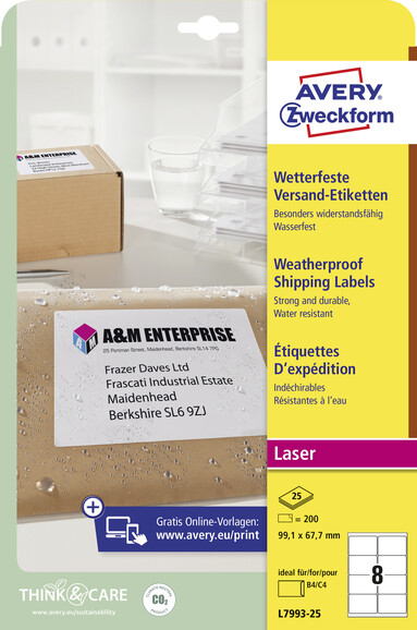 Wetterfeste Versand-Etiketten 99,1 x 67,7 mm, Art.-Nr. L7993-25 - Paterno B2B-Shop