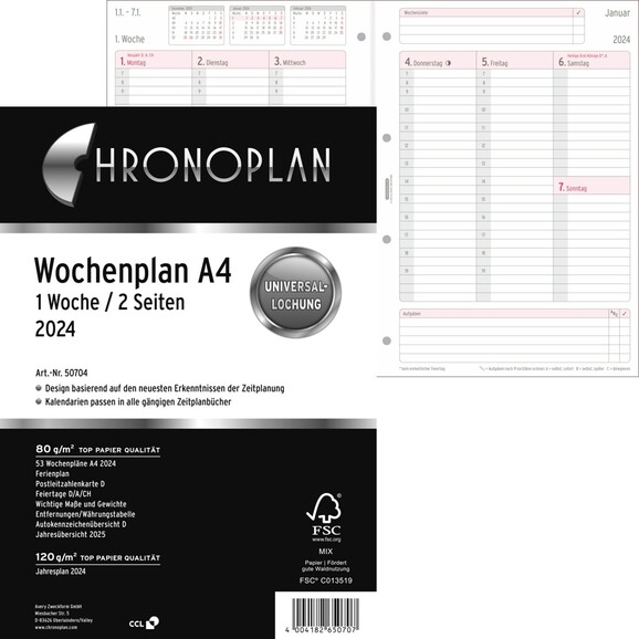 Kalendereinlage Chronoplan Wochenplan A4, Art.-Nr. 5070J - Paterno B2B-Shop