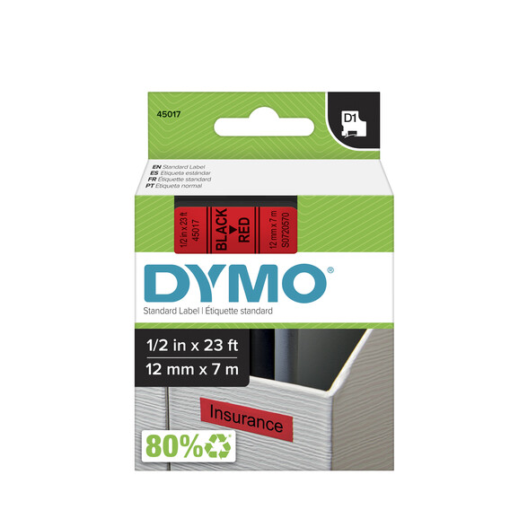 Beschriftungsband Dymo 12mmx7m schwarz rot, Art.-Nr. 00450-SWRT - Paterno B2B-Shop
