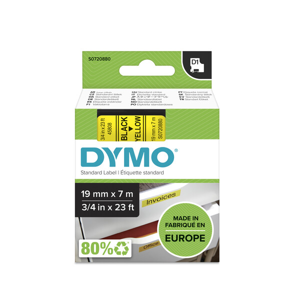 Beschriftungsband Dymo 19mmx7m schwarz gelb, Art.-Nr. 00458-SWGE - Paterno B2B-Shop