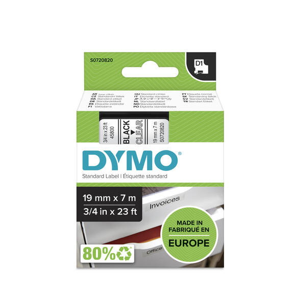 Beschriftungsband Dymo 19mmx7m schwarz farblos, Art.-Nr. 00458-SWTR - Paterno B2B-Shop