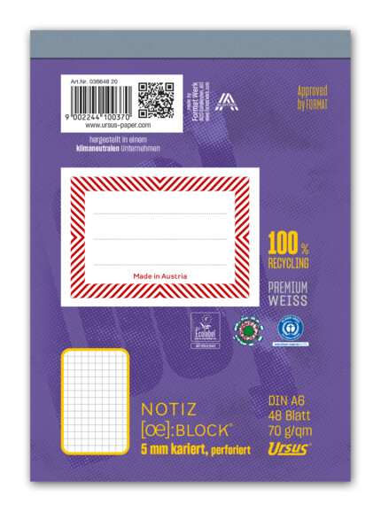 Notizblock Ursus A6 48 Blatt 70g/qm kariert, Art.-Nr. 036648-20 - Paterno B2B-Shop Notizblock Ursus A6 48 Blatt 70g/qm kariert, Art.-Nr. 036648-20 - Paterno B2B-Shop
