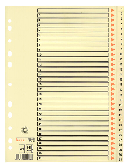 Register Bene A4 1-31-teilig, Art.-Nr. 093431 - Paterno B2B-Shop