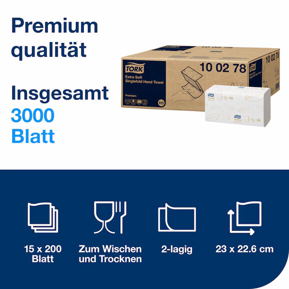 Papierhandtücher 2-lagig Tork Premium ZZ-Falz, Art.-Nr. 100278 - Paterno B2B-Shop