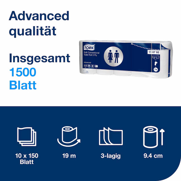 WC-Papier Tork 3-lagig 150 Blatt hochweiss, Art.-Nr. 3065 - Paterno B2B-Shop