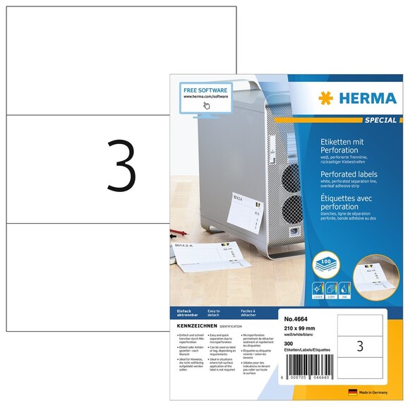 Etiketten Herma weiss A4 210x99 mm, Art.-Nr. 4664H - Paterno B2B-Shop
