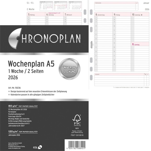 Kalendereinlage Chronoplan Wochenplan A5, Art.-Nr. 5023J - Paterno B2B-Shop Kalendereinlage Chronoplan Wochenplan A5, Art.-Nr. 5023J - Paterno B2B-Shop
