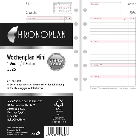 Kalendereinlage Chronoplan Mini Wochenplan, Art.-Nr. 5061J - Paterno B2B-Shop Kalendereinlage Chronoplan Mini Wochenplan, Art.-Nr. 5061J - Paterno B2B-Shop
